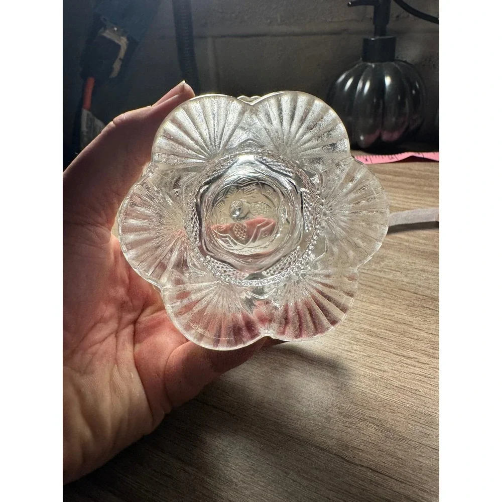 Vintage Crystal Candy Dishes Set of 2 Lidded Glass Bowls Diamond Cut Pattern